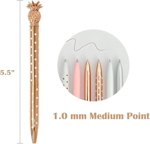 Miniatura 2 de allydrew Bolígrafos novedosos de piña, punta media de 0.039 pulgadas, retráctiles, de metal, con recambios (juego de 6 bolígrafos + 6 repuestos)