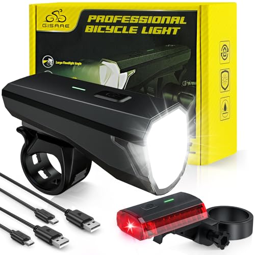 Gisaae Fahrradlicht, USB Wiederaufladbare Fahrrad licht Set, Lange Akkulaufzeit mit 1700mah Lithium-Batterie, IPX4 wasserdichte Fahrradbeleuchtung, Fahrradlampe für Nachtfahrten