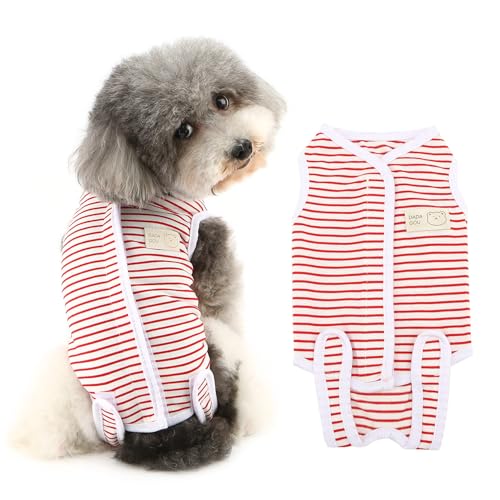 RANPHY 猫用術後服 ストライプ 犬用術後ウェア ペット介護服 雄 雌兼用 術後カバー服 オス去勢 メス避妊 離乳 傷口保護 皮膚病 通気 エリザベスカラーの代わる,レッド,S