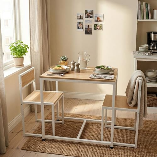 Image of FFO 2 Seater Dining Table Set for Home, Compact Space Saving Dining Table with 2 Chairs, Metal Frame & Engineered Wood Top, Modern Kitchen Table Set for Dining Room, Apartment & Small Spaces