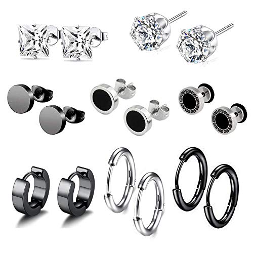 Xiangmall 8 Paia Orecchini in Acciaio Inossidabile Set Ipoallergenico Orecchini Piccoli Per Uomo Donna Orecchino Piercing Titanio
