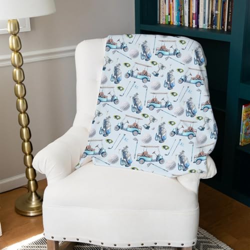Image of Baby Boys Blankets Golf Gear Sport, Watercolor Blue Ball Glove Car Stick Soft Lightweight Nursery Receiving Swaddle, Flannel Newborn Infant Toddler Crib Bedding Kids Gift 30 x 40 in