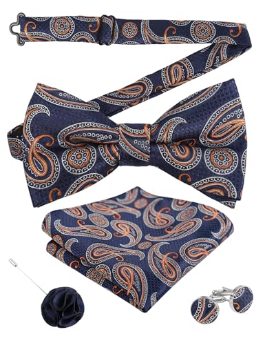 Image of Alizeal Mens 4pcs Vintage Paisley Bow Tie Set | Pre-tied Pocket Square Cufflinks Boutonniere for Wedding Everyday Use