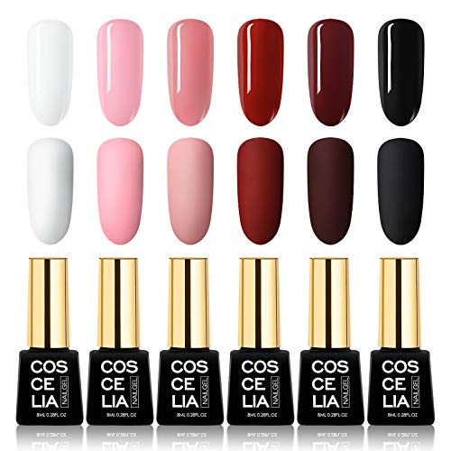 Gel Nail Polish Set - 6 Colors Soak Off Gel Polish Kit U V Gel Nail Art Manicure Kit for Beginner Home Use for All Seasons