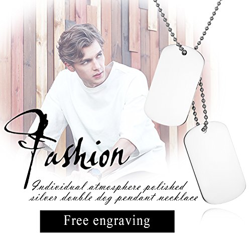 Flongo Gravur Herren Anhänger Halskette Militär Kette, Silber Herrenkette Kostenlose Gravur doppelte Militärische Erkennungsmarken Armee Stil Dog Tag Erkennungsmarke Herren Männer