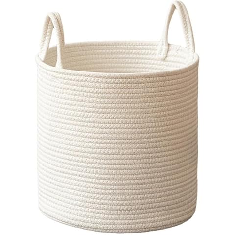 Layzeed Laundry Hamper, Tall Woven Rope Storage Basket for Blanket, Toys, Dirty Clothes in Living Room, Bathroom, Bedroom (Creamy-white,Large) Cover