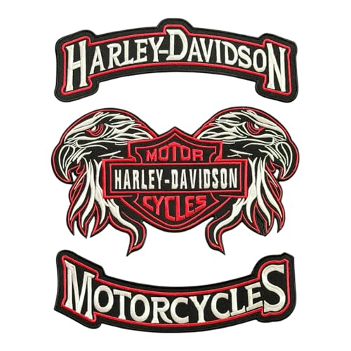 3 Pcs Sets Harley Iron On Bikers Embroidery Patch for Leather Jacket & Vest she#-02 Red