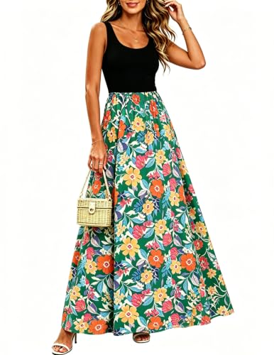 Image of Bluetime Women's Summer Boho Sleeveless Floral Print Tank Long Maxi Dress (S-3XL)