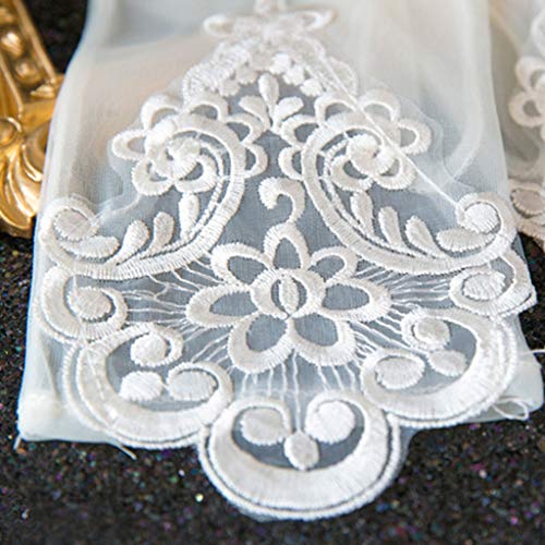Vintage Short Sheer Wedding Gloves Embroidery Floral Lace Patchwork For Sunscreen Bridal Full Finger Mitte3