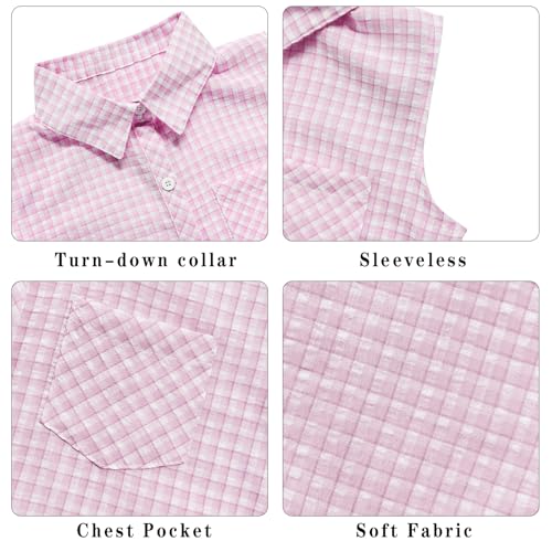 Image of Girls Plaid Sleeveless Button Down Shirt Summer Crop Tops Tie Knot Blouse Tank Tops 4-13Y