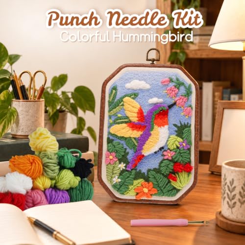 Image of Gipony Punch Needle Kits Adults Beginner,Punch Needle kit for Beginners, Embroidery kit for Beginners,Includes All Tools and Materials,Easy to Follow Instructions and Videos-(Nectar & Wings)