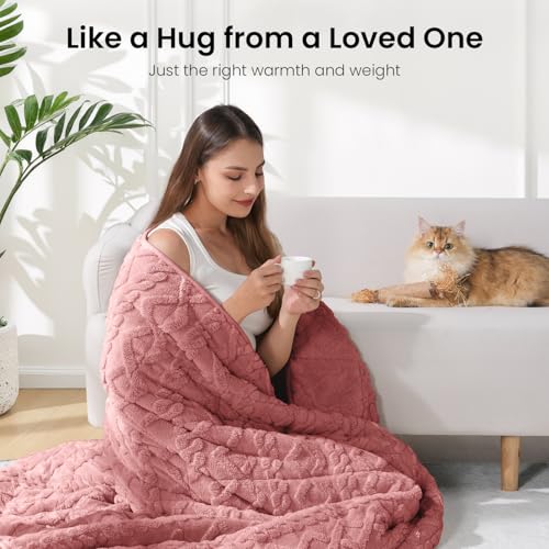 Image of Drewin Weighted Blanket for Adults Queen Size 15lbs, Soft Cozy Turtleback Sherpa Weighted Blankets for Sleeping and Calming, Thick Bed Blanket for Couch Bed, 60 x 80 inches, Apricot Pink