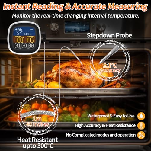 JAMATA Digitales Grill-Thermometer,Schnell & Präzise Ablesbares Bratenthermometer mit 16cm Edelstahlsonden,magnetisches Fleischthermometer mit Alarmfunktion für den Backofen,... – Bild 5