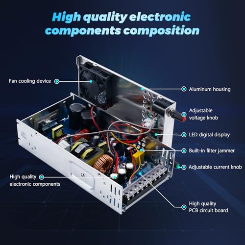 Image of 24V Adjustable dc Power Supply 600W,Switching Power Supply AC 110V /220V to DC 0-24V DC Converter with LED Digital Display, 5V 10V 12V 24V Buck Converter for 3D Printer,CCTV Computer Lab