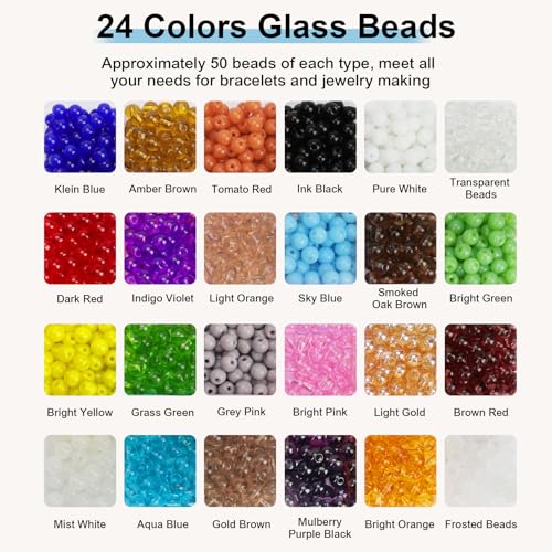 Image of XSEINO About 1200PCS 6mm Original Color Glass Beads Bracelet Making Kit,24 Assorted Color Series Colorful Crystal Beads for Bracelet and Jewelry Making and DIY Crafts,Friendship Bracelets