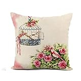 Housse de coussin 45 x 45 cm, peinture aquarelle, canari rose assis dans une rose, housse de coussin respirante double face pour décoration, célébration festive, garçons