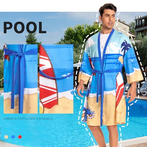 Image of OLAOLA Men Lightweight Kimono Robe with Belt Japanese Style Robe Jacket Casual Open Front Long Cardigan Cape Coat Outwear