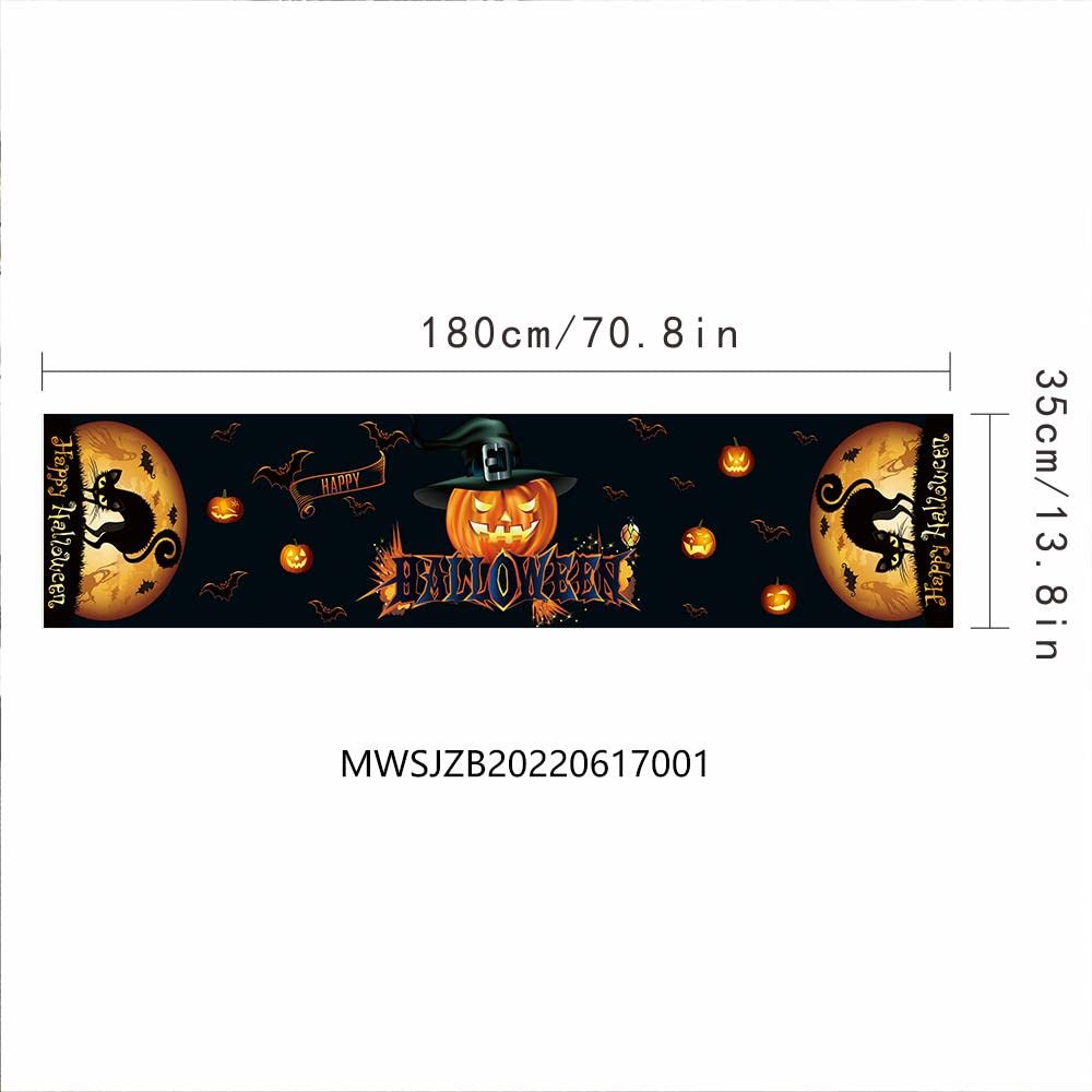 Chemin De Table Halloween En Lin - 35 X 180 Cm - Motifs Citrouille Et Chemin De Table Halloween En Lin - 35 X 180 Cm - Motifs Citrouille Et