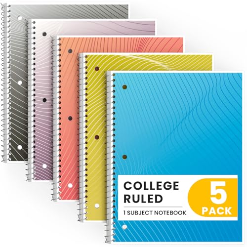 Carnets à spirales lignés 70 feuilles perforées | Lot de 5 cahiers grand format 21,6 x 25,4 cm