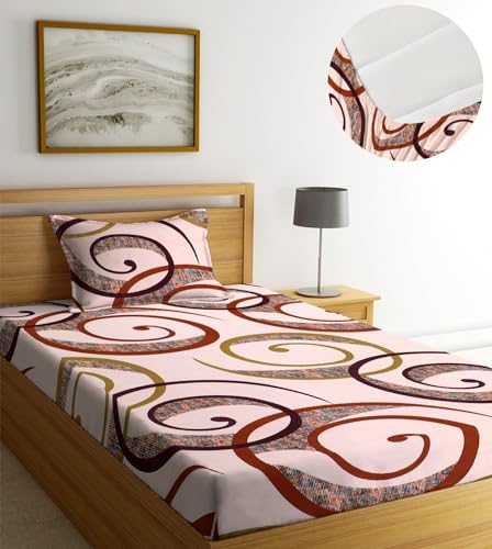 Image of NHD HOME Premium Microfiber Elastic Fitted Bedsheets with 1 King Size Pillow Covers | Single Mattress Bed with All Around Elastic 200 TC Supersoft | Size - 72 x 36 +6 inches |Beige & Maroon