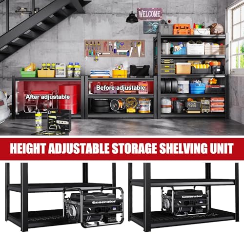 Image of Set of 3 Garage Shelving-3000 lbs 5 Tier Storage Shelves, Adjustable Heavy Duty Metal Shelving Unit and Storage Large Wire Rack, Utility Steel Shelf for Warehouse Industrial-78 x46 x20, Black