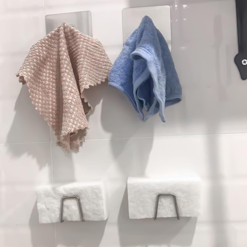 3PCS Stainless Steel Kitchen Sponge Rack Wire Ball Draining Paste The Inner Wall Utility Hooks Waterproof,4.8 * 4.8cm Hooks,Self Adhesive