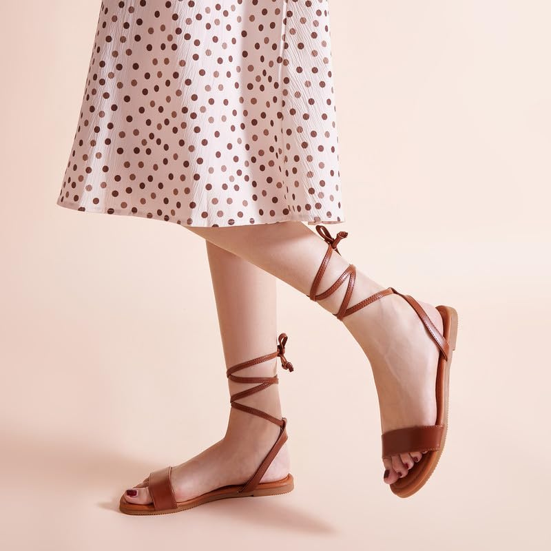 Image of SANDALUP Womens Sandals Dressy Strappy Summer Cute Tie Up Ankle Strap flat sandals for women