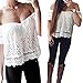 Lisli® Women Sexy White Off Shoulder Embroidery Lace Crochet Chiffon Tops Blouse Casual T-shirt (M)