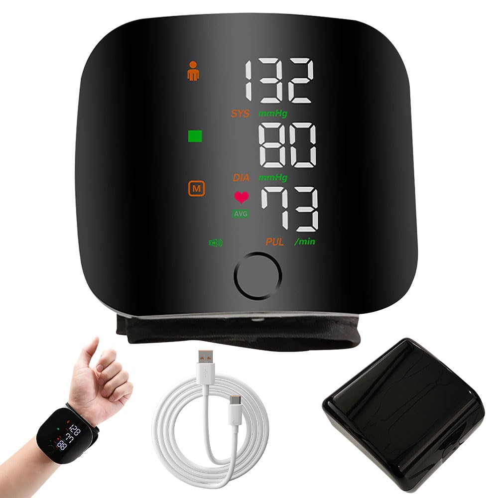 Tensiometro de Muñeca, Tensiómetro De Muñeca con Pantalla Táctil Led, Tensiómetro de Muñeca con Memoria de Lectura de 99x2 & Salida de Voz Automática, Recargable