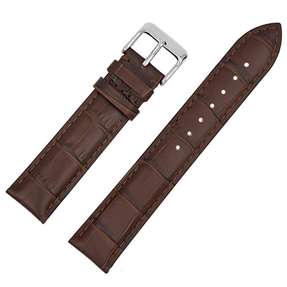 EwatchAccessories 24mm Dark Brown Genuine Leather Watch Band Strap Padded Classic Stainless Steel PIN Buckle for Men and Women (B08F3RTDVZ) Amazon Price History, Amazon Price Tracker
