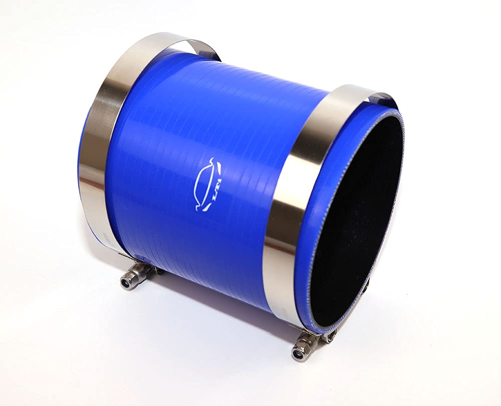 LTI Universal 6" Length 4-Ply Reinforced High Performance 5" ID Straight Silicone Hose Coupler With T Bolt Clamp 304 Stainless Steel (BLUE 5")