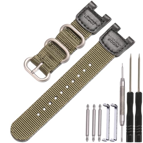 SGW100�V���[�Y �i�C�������U�[�X�g���b�v Casio SGW-100 GW-3500B PAS-400B PAW1300 �����Y�X�|�[�c�E�H�b�`�o���h 24mm �����p�u���X���b�g, �A�[�~�[�O���[���̃X�`�[���o�b�N���B, One Size