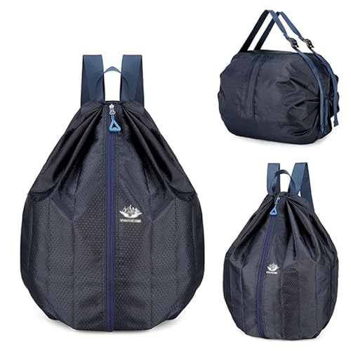 プールバッグ 男の子向け スイムバッグ兼ジムサック ナップサック型 折り畳み 大容量防水 軽量リュック シューズ収納可能 大人・女の子・小学生・子供兼用 部活・運動・登山・旅行・キャンプに最適 (ダークブルー)