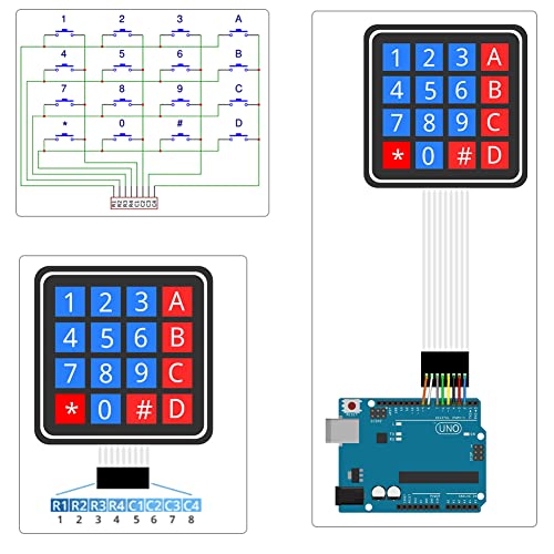 Image of 4x4 Keypad 16 Key Matrix Array Membrane Switch 8pin Keyboard | (Pack of 5) DIYmalls 4x4 Keypad 16 Key Matrix Array Membrane Switch 8pin Keyboard for Arduino ESP32 Development Board