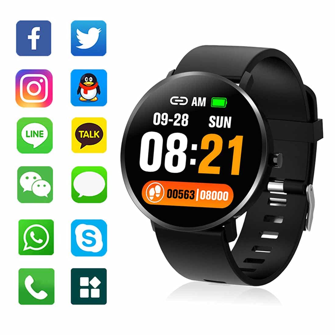 Smartwatch, monitor fitness, pełny ekran dotykowy, monitor ciśnienia krwi, monitorowanie snu, IP67, wodoodporne, Bluetooth, smartwatche, krokomierze, do systemu Android, iOS, unisex, czarny
