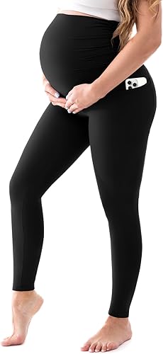 Walifrey Women's Maternity Leggings with Pockets Over The Belly,Pregnancy Yoga Pants Activewear Workout Leggings