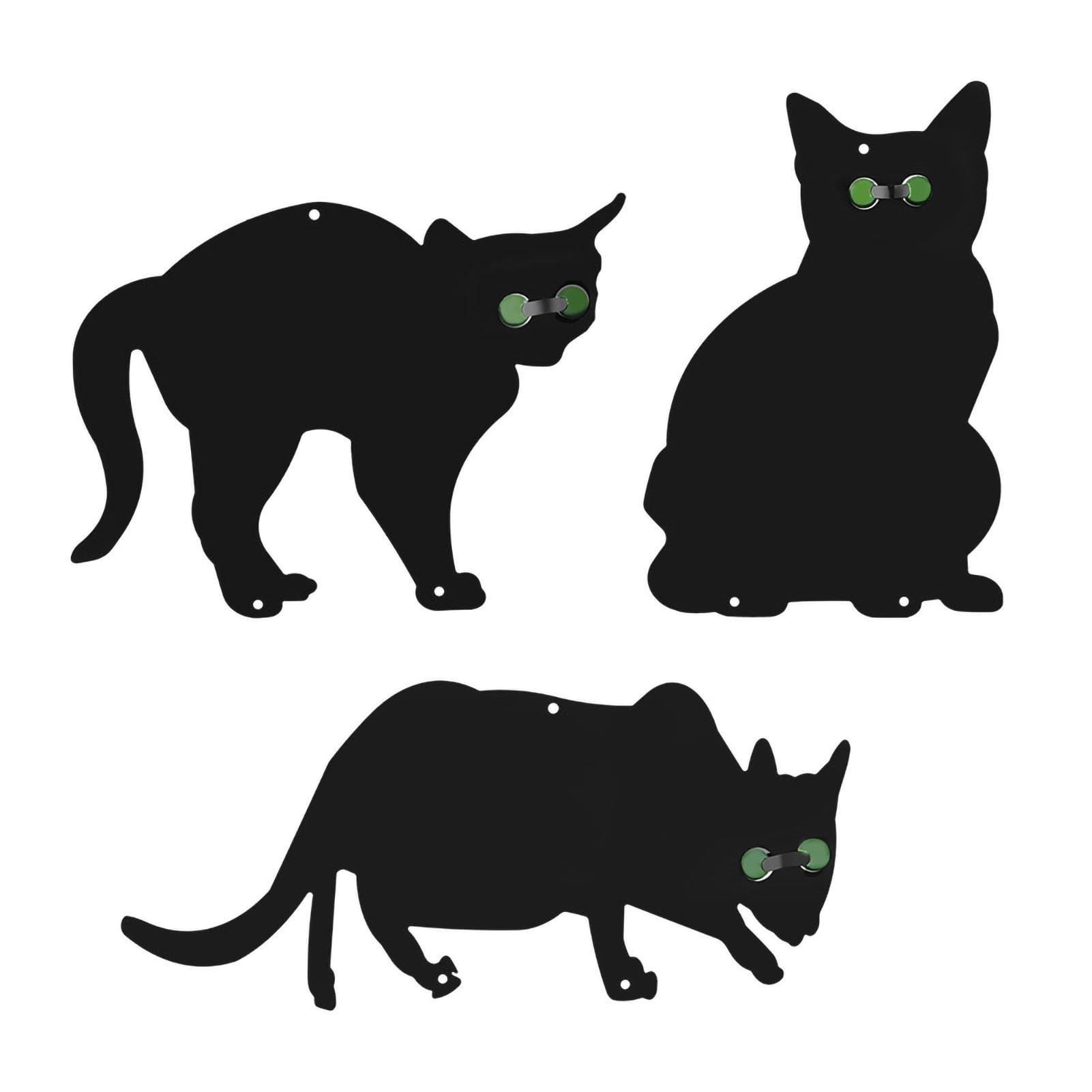 KooingTech Cat Scarers for Gardens, 3PCS Black Cat Scarers That Really Work, Metal Scaredy Cat Plant Keep Cats out of Garden with Green Marble Eyes