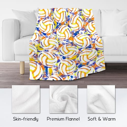 Volleyball Blanket, Cozy Soft Throw Gifts for Mens, Cool White Flannel Throw Blankets for Bed Couch, 60x80 Inches