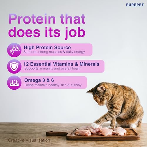 Image of Purepet Adult Dry Cat Food 1kg Pack | Real Chicken Flavour | Prevents Hairballs | Supports Cardiac Function | Promotes Skin Wellness | Enriched with Taurine