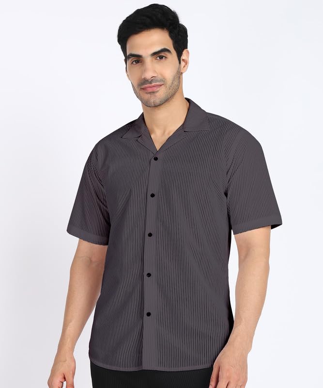 Image of MiraMichi Stylish Men's Regular Fit Half-Sleeve Corduroy Striped Casual Shirt - Perfect