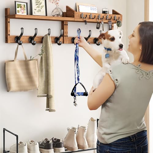 Image of Evermagin 35 inch Coat Rack Wall Mount with Shelf, 4 in 1 Wall Mounted Coat and Key Hanger with 13 Hooks, Entryway Key Holder with Mail Holder for Living Room, Bedroom