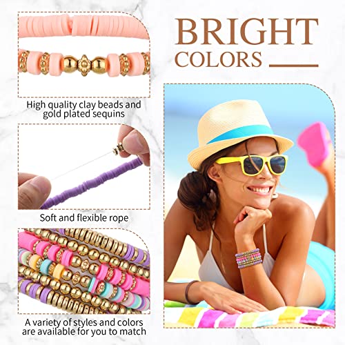 40 Pcs 6 Set Surfer Heishi Bracelets Colorful Preppy Bracelets Clay Beads Handmade Beaded Bracelets Elastic Boho Jewelry Beach Friendship Stretch Bracelet Set for Girls Women Teen2