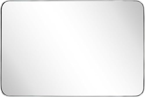 Miniatura 3 de TEHOME Espejo de baño rectangular redondeado de níquel cepillado de 20 x 30 pulgadas, color plateado cepillado de 30 x 20 pulgadas, espejo de