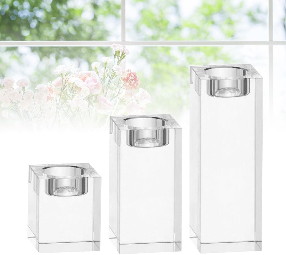 Cabilock Crystal Candlestick Cube Candle Holder Tealight Candle Holder Home Table Decor Romantic Table Centerpiece Ornament 1.96X1.96X3.14In