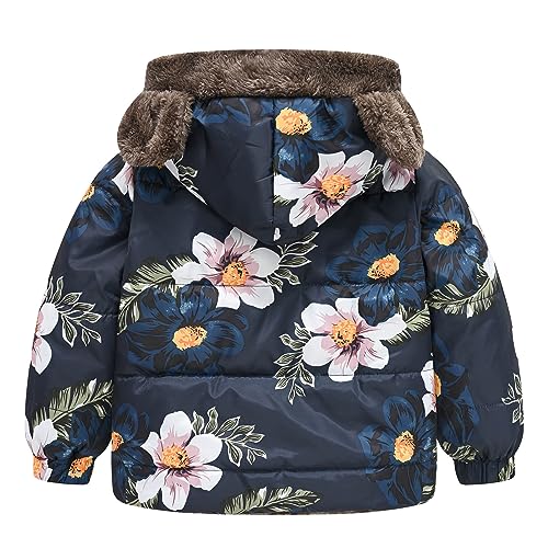 Toddler Boys Girls Winter Coat Cute Cartoon Floral Butterfly Animal Dinosaur Print Fleece Lined Hooded Padded Jackets2