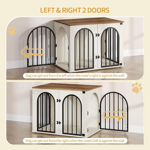 31.5'' Wooden Dog Crate Furniture, Indoor Dog Kennel Dogs Cage for Small/Medium Dogs, Heavy Duty Dog Crates Decorative Pet House End Side Table TV Stand, White Brown DFC85114B - Image 5