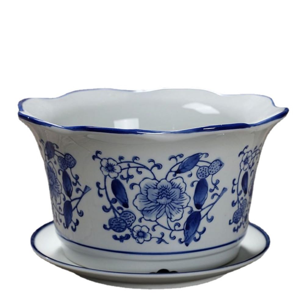 Pots de fleurs en porcelaine bleue et blanche style chinois, cache-pot intérieur