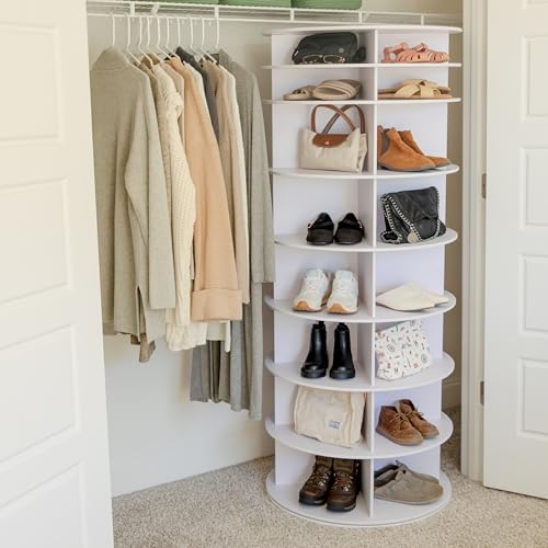 Magnolia Styles Rotating Shoe Rack Tower 360-32 Pair, 8 tiers, Reachable Spinning Shoe Rack Tower. Rotating Storage Tower, Bookshelf, handbag holder (8 Tier Standard Size) 5ft, 3in.