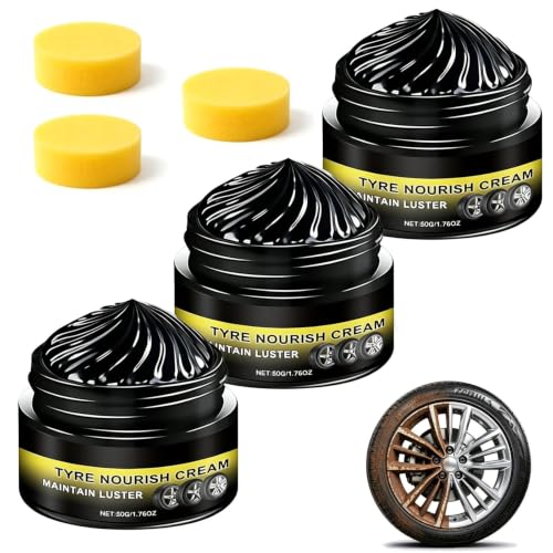 3PCS Premium Tire Coating & Trim Restorer Car Tire Shine with Sponge Bring Back the Original Deep Black Shine to Rubber and Plastic Long-Lasting Ceramic Coating & UV Protection Nourish Renewal