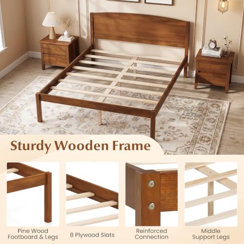 Image of GIANTEX Full Size Wooden Bed Frame with Curved Headboard, Wood Slat Support | Farmhouse Platform Bed w /Heavy Duty Mattress Foundation, Under-Bed Storage Space, No Box Spring Needed, Easy Assembly